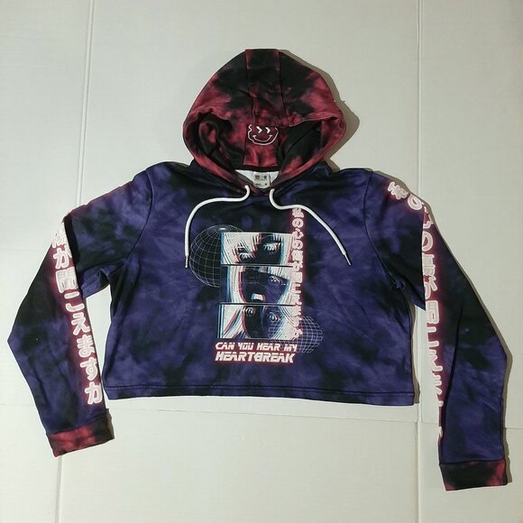 Anime hoodie womens size Medium purple tie dye cropped pullover NEON Underground - Picture 3 of 9